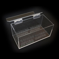 Close-up of clear acrylic material and lid closure