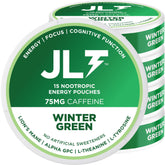 JLT Energy 75mg caffeine pouch close-up for quick focus on-the-go