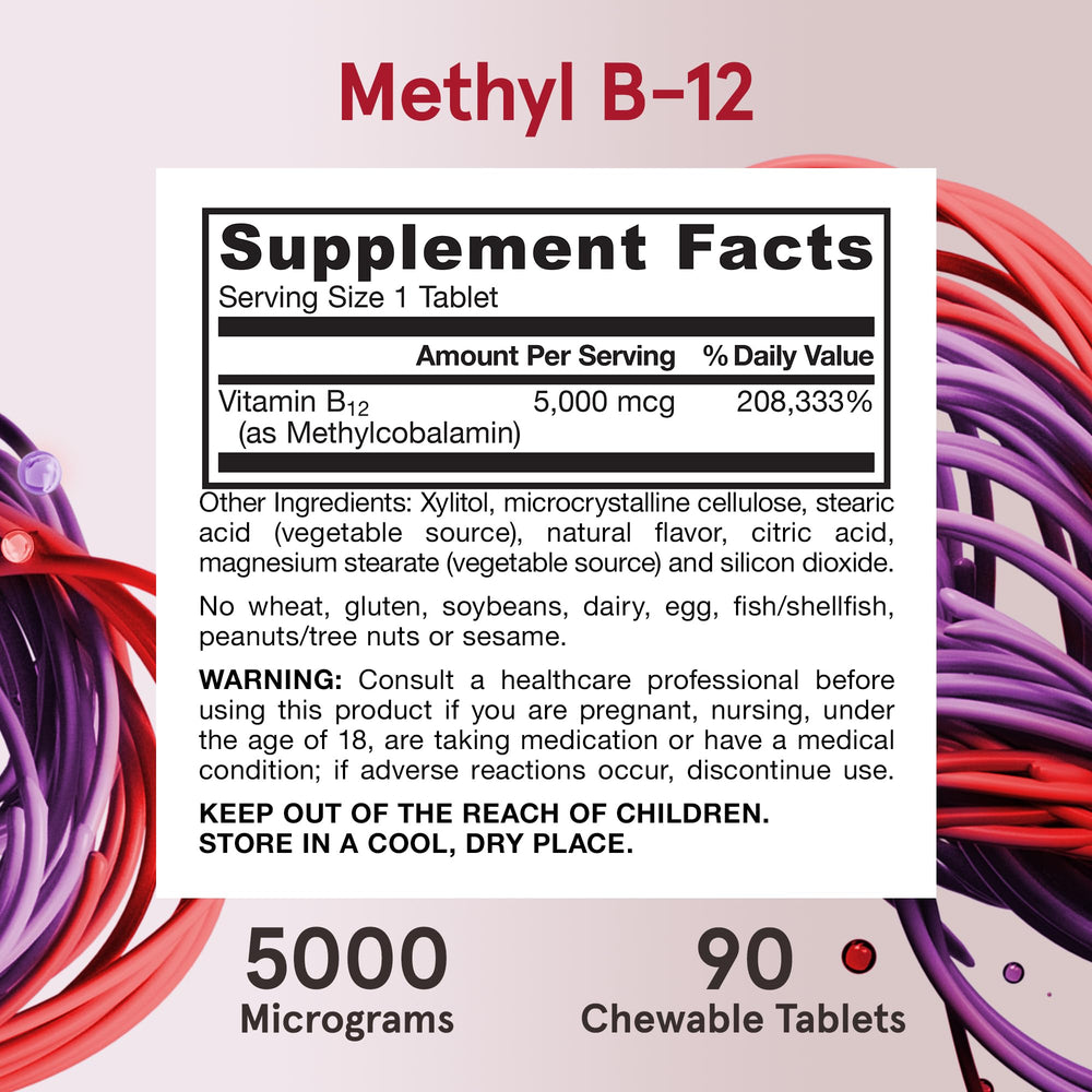 Label on bottle showing Methyl B-12 5000 mcg