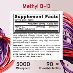 Label on bottle showing Methyl B-12 5000 mcg
