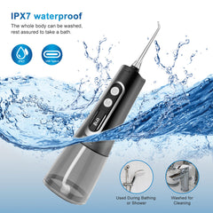 JNGOODS water flosser in black on bathroom counter