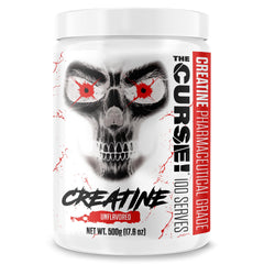 Front view of JNX Sports The Curse Creatine Monohydrate Powder 500g container (unflavored)