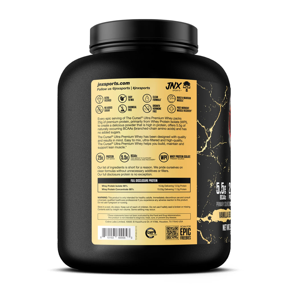 Vanilla bean shake made with The Curse whey for quick recovery