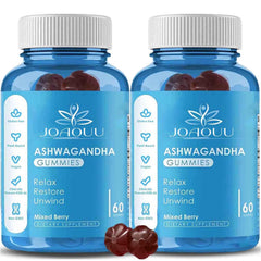 Front view of Joaouu Ashwagandha Gummies KSM-66 bottle (120 count) Mixed Berry flavor