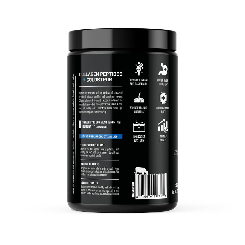 Back label of Jocko Fuel Collagen Colostrum bottle