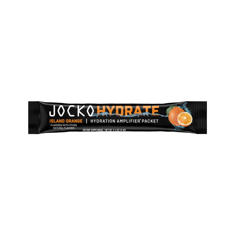 Unopened Hydrate Island Orange packet on white background