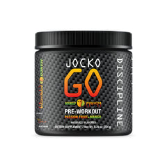 Jocko Fuel pre workout mango tub for a powerful start, highlighting energy and focus.