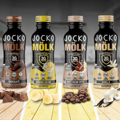 Nutrition facts showing 180 calories per serving for Jocko Mölk shake