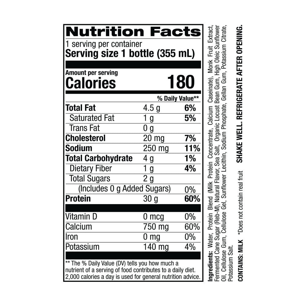 Close-up of Jocko Mölk grass-fed protein shake label