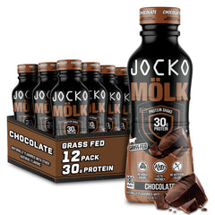 Jocko Mölk Grass-Fed 30g Chocolate Protein Shake bottle in a 12-pack