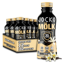 Jocko Mölk Vanilla 30g grass-fed protein shake bottle close-up