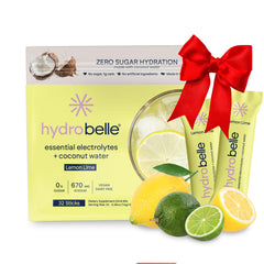 JoinBelle HydroBelle Lemon Lime powder dissolving in water for quick on-the-go hydration