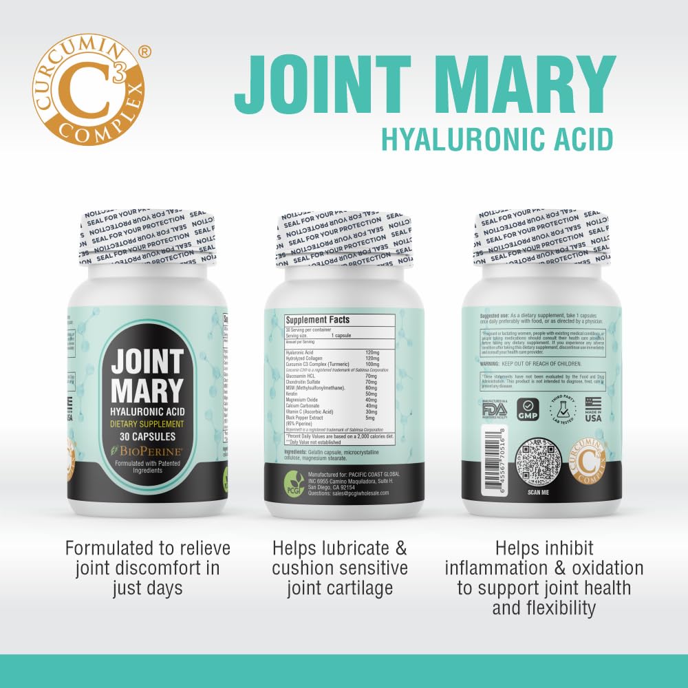 Ingredients: Hyaluronic Acid, Glucosamine HCL, Chondroitin Sulfate