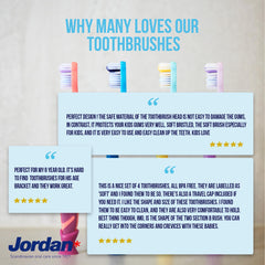 Jordan* toothbrush held in child hand showing proper size and control