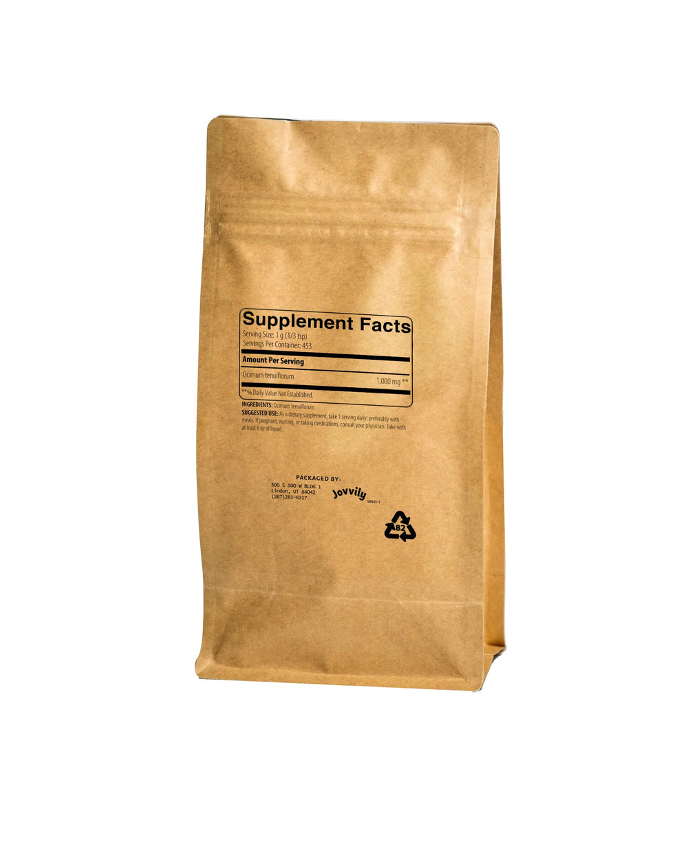 Jovvily Holy Basil powder packaging label