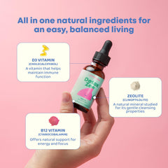 Close-up of JoySpring DetoxZee Kids label and nutrition information