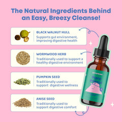 Herbal blend ingredients like black walnut hull, wormwood, clove, oregano