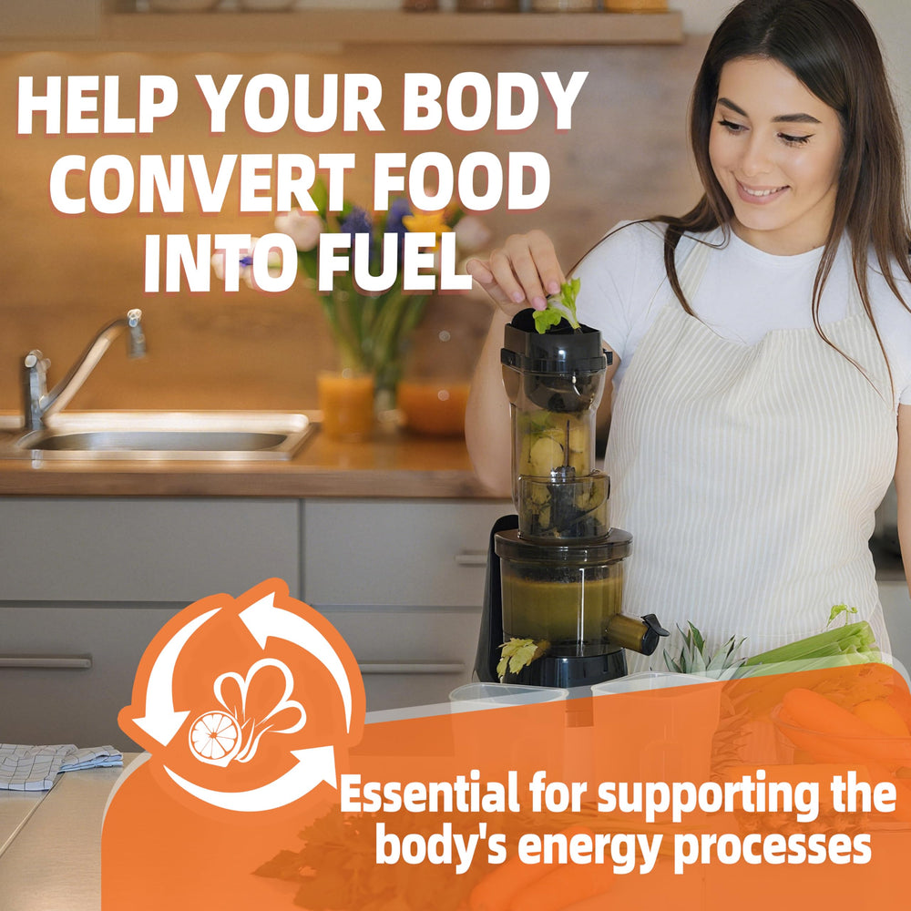 Orange-flavored Vitamin B1 gummies on white background