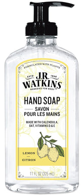 Front view of J.R. Watkins Naturals Lemon Hand Soap bottle, Clear 11 oz.