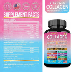 Close-up of collagen capsules in bottle