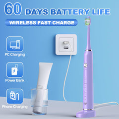 Contents include toothbrush handle, brush heads, travel case, and charging base