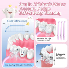 Water flosser nozzles including three general and one orthodontic