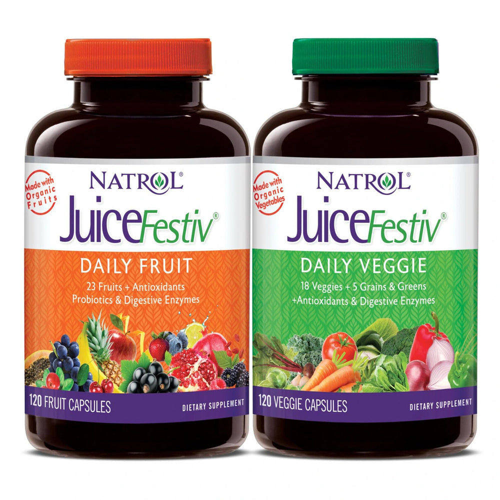 Natrol JuiceFestiv bottle showing 46 fruits and vegetables, grains and greens