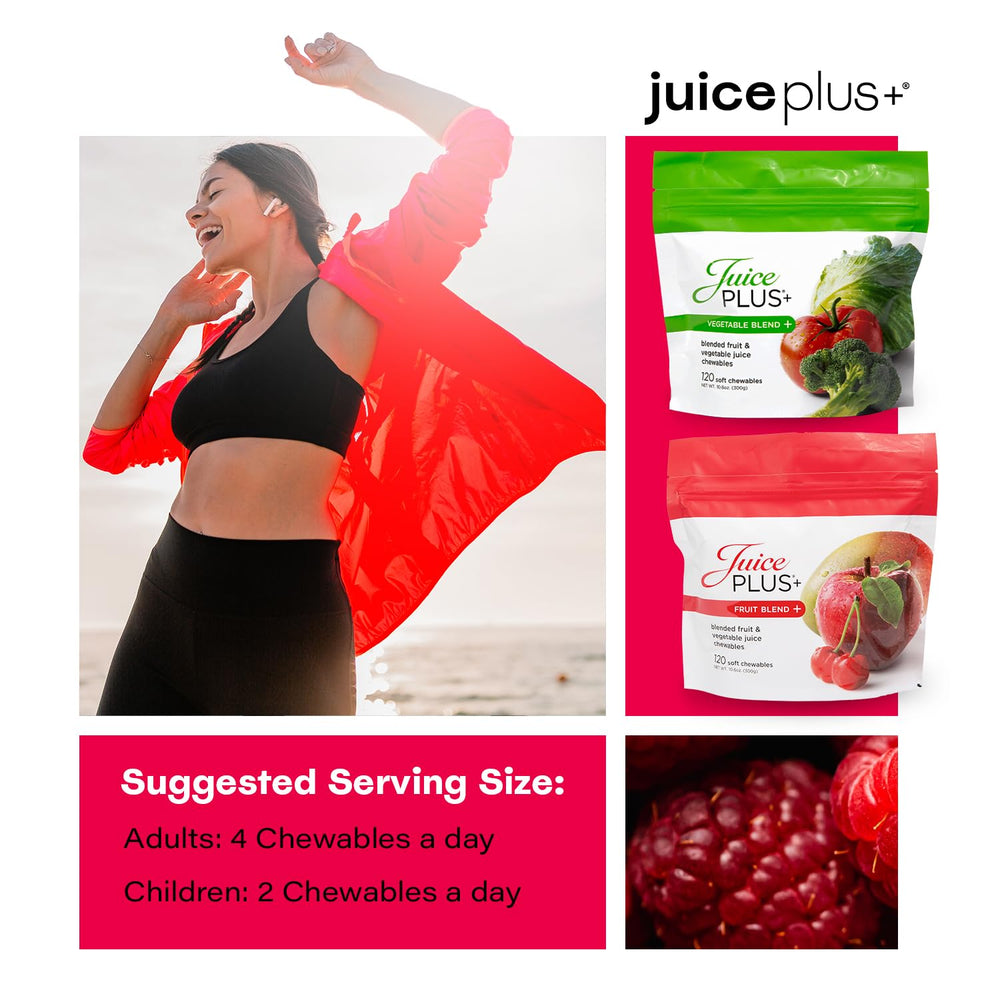 Lifestyle image of adults and kids taking JuicePlus+ Fruit & Vegetable Blend Soft Chews