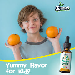 Orange-flavored Zeolite Detox Drops for kids with natural ingredients