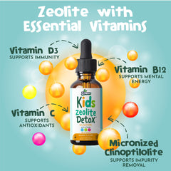 Illustration of orange-flavored Zeolite Detox Drops for kids