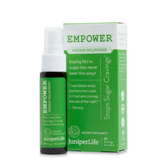 JuniperLIfe Empower sugar-craving-spray bottle delivers instant sweet-taste blocking for on-demand control.