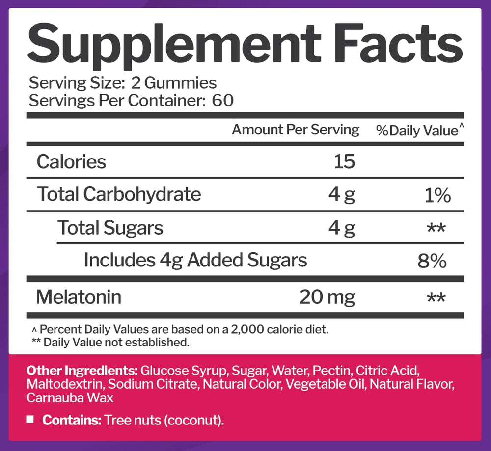 Just Nutrients Melatonin gummies serving size image emphasizing 60 servings