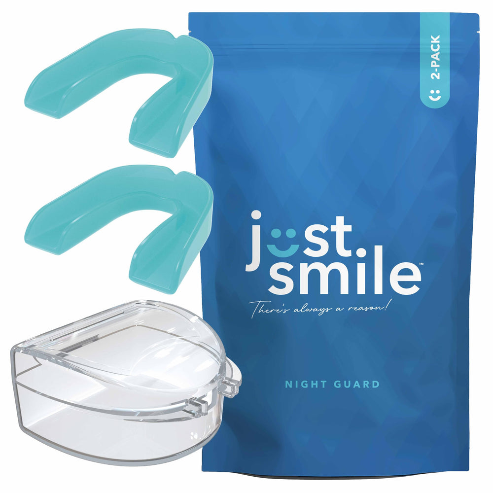 Just Smile Night Guard 2 Pack Aqua packaging and front view