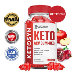 Justified Ketosyn ACV Gummies ingredients shot features beet juice, pomegranate, and B12.