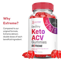 Justified Laboratories Destiny Keto ACV Gummies Extreme packaging highlights quality and safety.