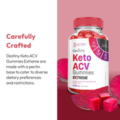 Justified Laboratories Destiny Keto ACV Gummies Extreme vegan, gluten-free composition for plant-based diets.