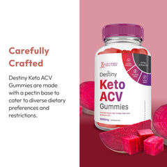 Justified Laboratories Destiny Keto ACV Gummies ingredient plate featuring beet juice and pomegranate