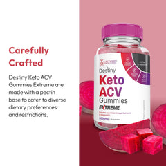 Justified Laboratories Destiny Keto ACV Gummies Vegan non-GMO label in product photo.