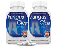 Front view of Justified Laboratories Fungus Clear Max Probiotic bottle with 60 capsules