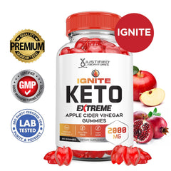 Justified Laboratories open jar with visible apple cider flavored gummies for convenience