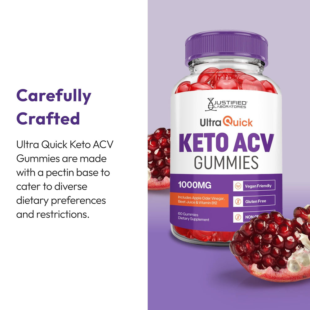 Justified Laboratories Ultra Quick Keto ACV gummies close-up texture emphasizes flavorful bite.