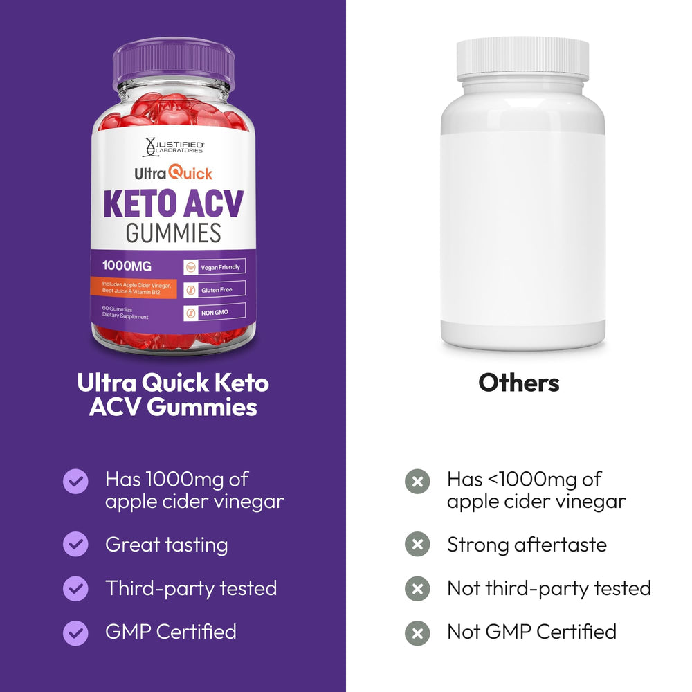 Justified Laboratories Keto ACV gummies ingredients image highlights vegan pectin texture for a smooth bite.