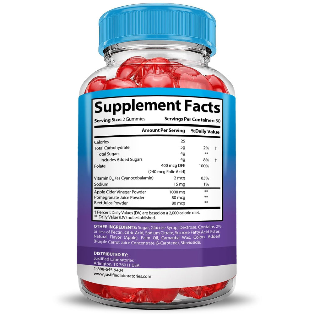 Justified Laboratories Keto Blast ACV Gummies fruit close-up highlights flavor-rich bites for daily snacking.