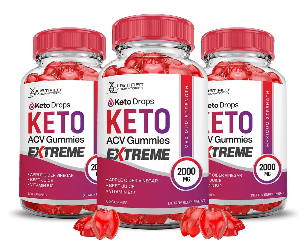 Justified Laboratories Keto Drops 3-pack front view, convenient daily gummies for keto-friendly support.