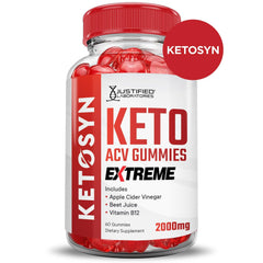 Justified Laboratories Ketosyn Keto ACV gummies with beet juice and pomegranate ingredients