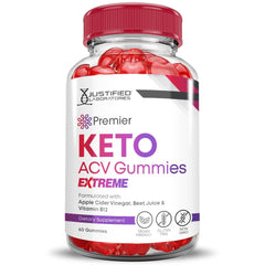 Justified Laboratories Premier Keto ACV Gummies with pomegranate beet juice powder for vibrant flavor.