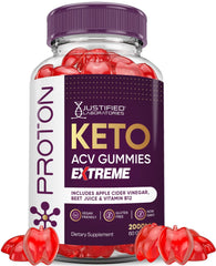 Justified Laboratories Proton Keto ACV Gummies bottle pour supports daily wellness with apple cider vinegar