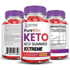 Box and bottle display of Justified Laboratories Pure Slim Keto ACV Gummies