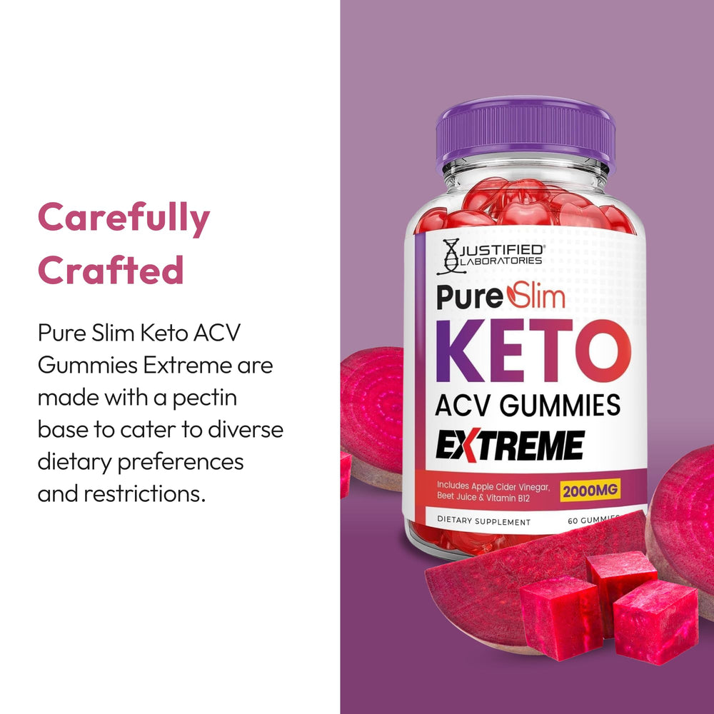 Justified Laboratories Pure Slim Keto ACV Gummies vitamin B12 close-up suggests daily energy support