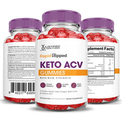 Justified Laboratories Rapid Ripped Keto ACV Gummies in hand, illustrating portable snacking.